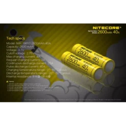 Nitecore Flat Top IMR 18650 Li-Mn Battery 2600mAh 18 Nitecore Flat Top IMR 18650 Li-Mn Battery 2600mAh -Outdoor Gear Pro NC IMR18650 2600 40A 8