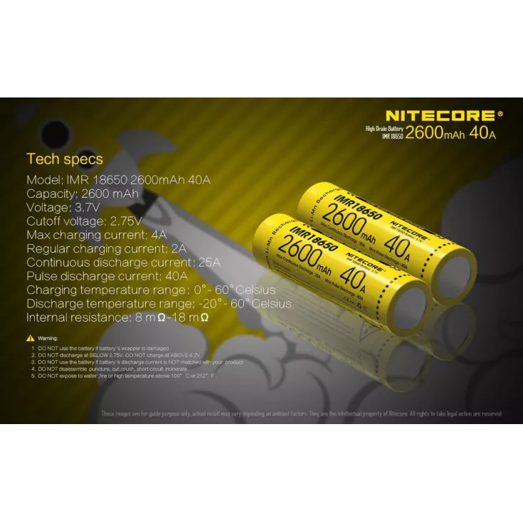 Nitecore Flat Top IMR 18650 Li-Mn Battery 2600mAh 9 Nitecore Flat Top IMR 18650 Li-Mn Battery 2600mAh - Image 9
