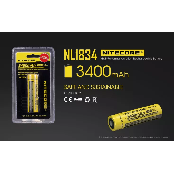 Nitecore 18650 Li-ion Battery (3400mAh) NL1834 2 Nitecore 18650 Li-ion Battery (3400mAh) NL1834 - Image 2