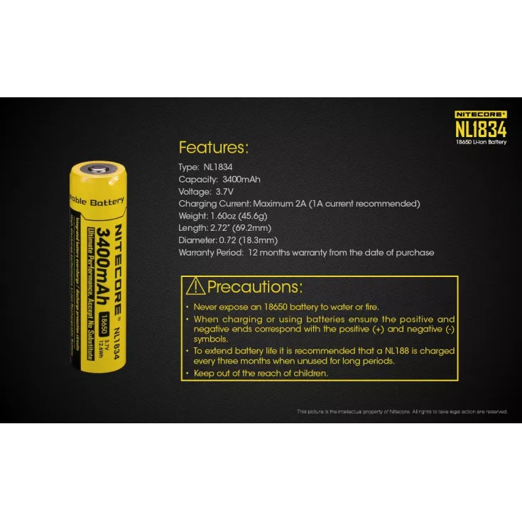 Nitecore 18650 Li-ion Battery (3400mAh) NL1834 8 Nitecore 18650 Li-ion Battery (3400mAh) NL1834 - Image 8