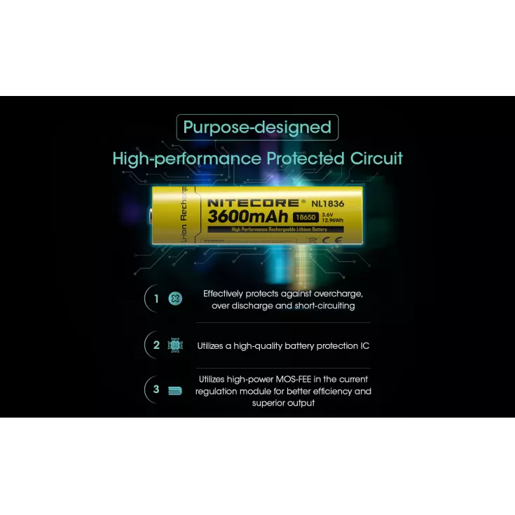 Nitecore 18650 Li-ion Battery (3600mAh) NL1836 5 Nitecore 18650 Li-ion Battery (3600mAh) NL1836 - Image 5
