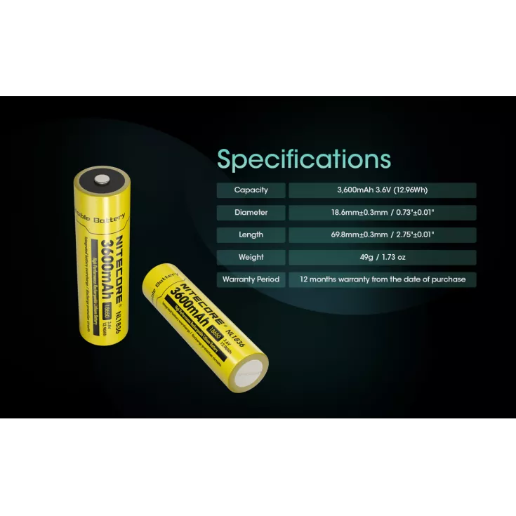 Nitecore 18650 Li-ion Battery (3600mAh) NL1836 9 Nitecore 18650 Li-ion Battery (3600mAh) NL1836 - Image 9