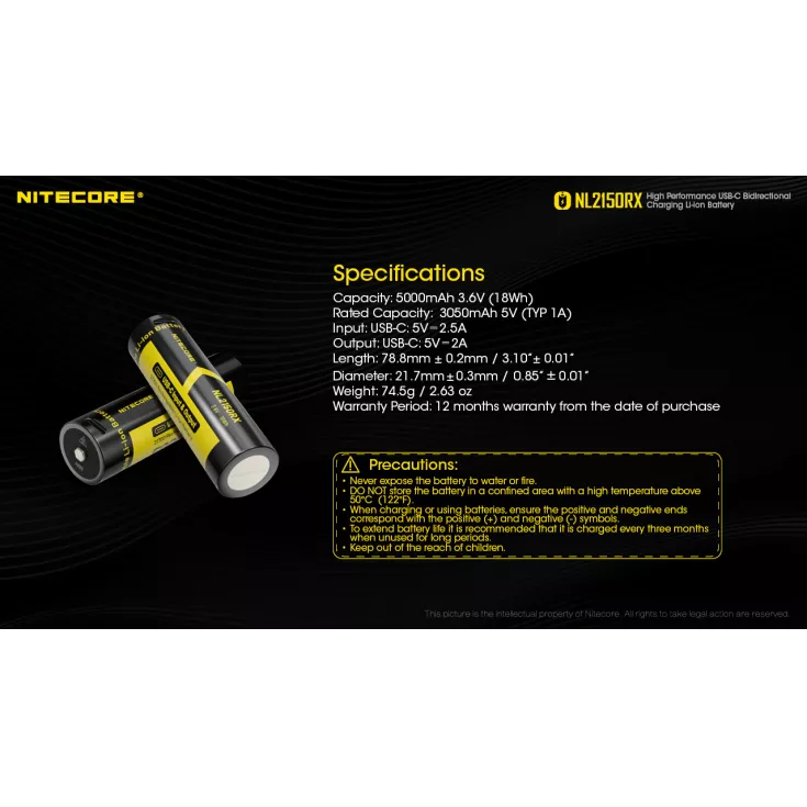 Nitecore 21700 NL2150RX Bidirectional Charging Li-ion Battery (5000mAh) 11 Nitecore 21700 NL2150RX Bidirectional Charging Li-ion Battery (5000mAh) - Image 11